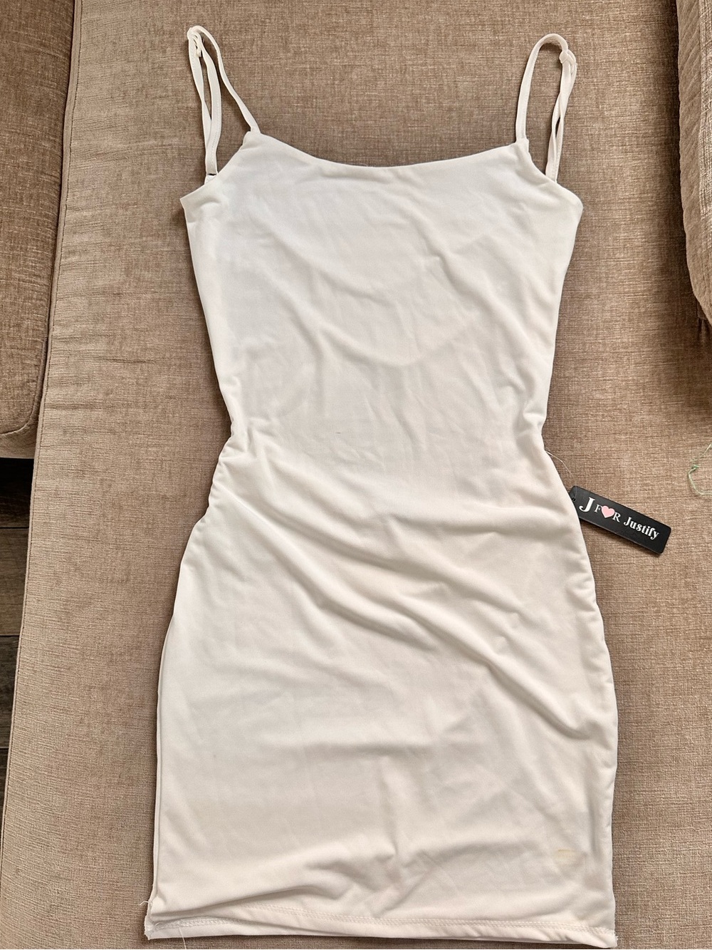 Justify Cream Spaghetti-Strap Bodycon Mini Dress
